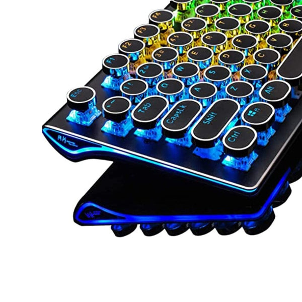 لوحة مفاتيح ألعاب ميكانيكية  RK ROYAL KLUDGE S108 Typewriter Style Retro Mechanical Gaming Keyboard Wired with True RGB Backlit Collapsible Wrist Rest 108-Key Blue Switch Round Keycap - Black