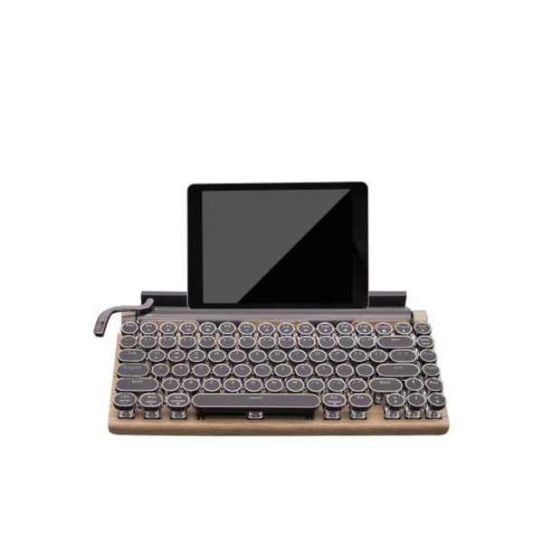 لوحة مفاتيح ميكانيكية Itigoitie Retro Typewriter Mechanical Keyboard, Punk Bluetooth Wireless Keyboard with 83 Keys,LED Backlit,Round Keycaps,Compact 75% Layout Wired Keyboard for iOS/Android/Windows/Mac/ipad,Wood Color
