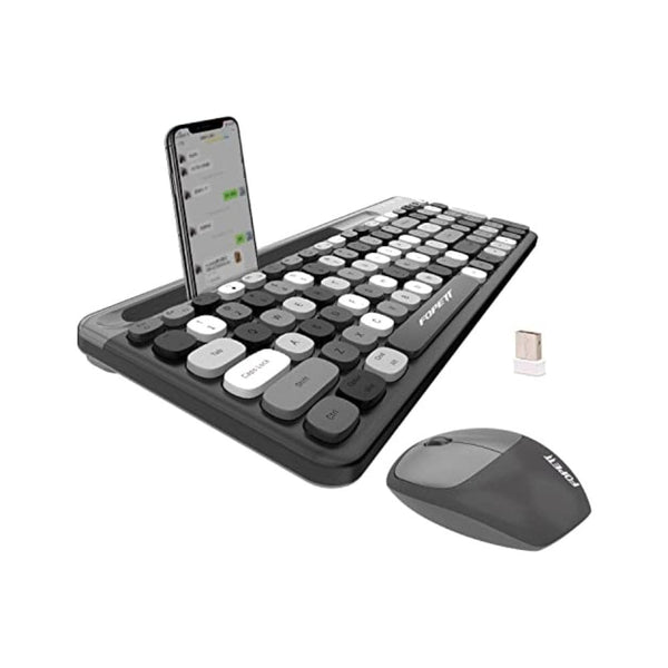 لوحة مفاتيح لاسلكية وماوس FOPETT Wireless Keyboard and Mouse Combo - 2.4GHz Full-Sized - Computer Keyboard with Phone Holder - Keyboard and Mouse Set for Windows/Laptop/PC/Notebook - Grey Colorful