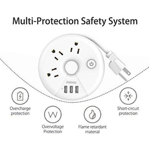 محطة شحن سطح المكتب المحمولة Travel Power Strip, NTONPOWER 3 Outlets 3 USB Portable Desktop Charging Station Short Extension Cord 15 inches for Office, Home, Hotels, Cruise Ship, Nightstand, White