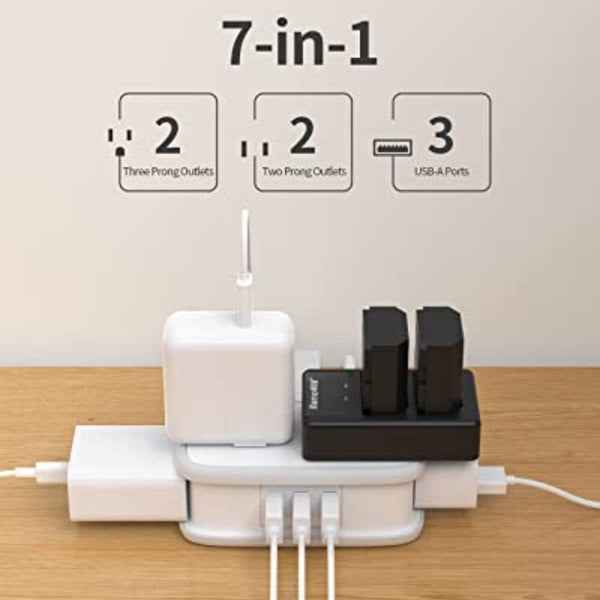 شريط طاقة للسفر مع منافذ  4 منافذ Travel Power Strip with USB Ports, NTONPOWER 4 Outlets 3 USB with 4FT Wrapped Short Extension Cord Flat Plug, USB Portable Desktop Charging Station, Compact for Hotel Travel Cruise Essentials, White