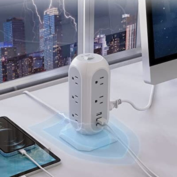 USB  شريط طاقة برجي مع 11 منفذًا 3 شواحن Tower Power Strip with 11 Outlets 3 USB Chargers, TESSAN Surge Protector Tower 1875W/15A, 6 Feet Extension Cord with Multiple Outlets, Flat Plug, Office Supplies, Desk Accessories, Dorm Essentials