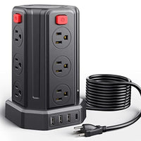 محطة شحن سطح المكتب Power Strip Surge Protector, 10 Ft Extension Cord with 12 AC Multiple Outlets 4 USB (1 USB C), SMALLRT Power Tower Desktop Charging Station, Home Dorm Room Office Essentials, Desk Accessories