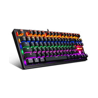 لوحة مفاتيح ميكانيكية 87 مفتاحًا صغيرة مدمجة  Mechanical Keyboard 87 Keys Small Compact Multicolour LED Backlit - MK1 Wired USB Gaming Keyboard with Blue Switches, 100% Anti-Ghosting, Metal Construction, Water Resistant for Windows PC Laptop Game