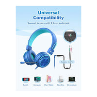 سماعات رأس للأطفال مع ميكروفون للمدرسة الافتراضية iClever HS21 Kids Headphones with Microphone for Virtual School- Rotatable Extendable Mic - 94 dB Volume-Safe Headphones for Kids, Wired Foldable Kids Gaming Headset for PS4/Xbox One/Switch/PC/Tablet