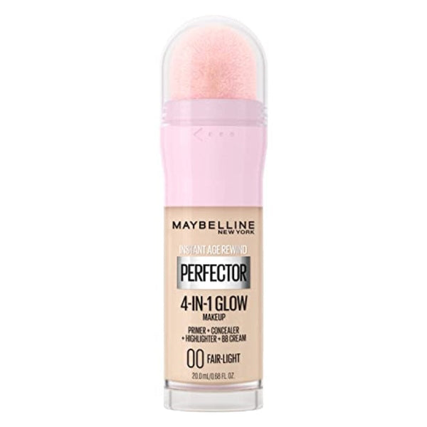 مكياج مايبيلين 4 في 1 جلو - برايمر وكونسيلر وهايلايتر وكريم بي بي Maybelline New York Instant Age Rewind Instant Perfector 4-In-1 Glow Makeup - Primer, Concealer, Highlighter and BB Cream in 1, Fair/Light, 0.68 fl oz