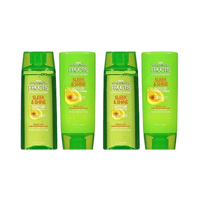 غارنييه 2 شامبو + 2 بلسم 3 أونصة للحجم الشخصي للسفر Garnier Fructis Sleek & Shine 2 Shampoo + 2 Conditioner 3 oz Travel Personal Size