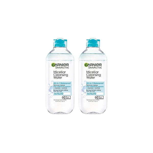 ماء ميسيلار للماكياج المضاد للماء ومنظف الوجه ومزيل المكياج Garnier SkinActive Micellar Water For Waterproof Makeup, Facial Cleanser & Makeup Remover, 13.5 Fl Oz (400mL), 2 Count (Packaging May Vary)