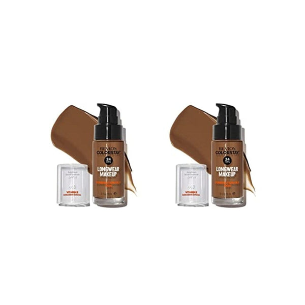 كريم أساس سائل من ريفلون Liquid Foundation by Revlon, ColorStay Face Makeup for Combination & Oily Skin, SPF 15, Medium-Full Coverage with Matte Finish, Mahogany (440), 1.0 oz (Pack of 2)