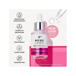 مصل حمض الهيالورونيك - يملأ البشرة وينعم الخطوط الدقيقة بشكل واضح  IT Cosmetics Bye Bye Lines 1.5% Hyaluronic Acid Serum - Visibly Plumps Skin & Smooths Fine Lines In 2 Weeks - With Peptide + Vitamin B5 - For All Skin Types - Vegan Formula - 1 fl oz