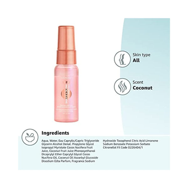 لوريال باريس رذاذ مرطب ومهدئ للوجه إعداد وتثبيت المكياج L'Oreal Paris Makeup LUMI Shake and Glow Dew Mist, Hydrating and Soothing Face Mist, Prep and Set Makeup, Energizes Skin with a Healthy Boost of Hydration, Natural Finish, 1 fl; oz.