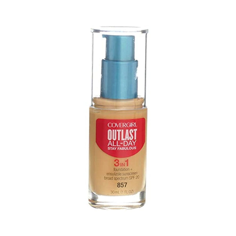 كريم أساس رائع 3 في 1 CoverGirl Outlast Stay Fabulous 3-in-1 Foundation, Golden Tan [857] 1 oz (Pack of 2)