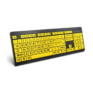 لوحة مفاتيح كمبيوتر كبيرة مطبوعة BOOGIIO Large Print Computer Keyboard, Wired USB High Contrast Keyboard with Oversized Print Letters for Visually Impaired Low Vision Individuals (Yellow+Black)