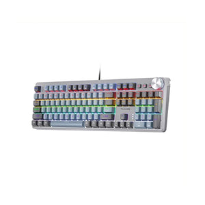 لوحة مفاتيح ميكانيكية للألعاب 104 مفتاح Mechanical Gaming Keyboard, 104 Keys Full Size Rainbow Backlit Keyboard with Blue Switch, Full Anti-Ghosting, Multimedia Knob & Keys, Light Up Wired Computer Keyboard for PC Laptop Gamer, Black&Gray