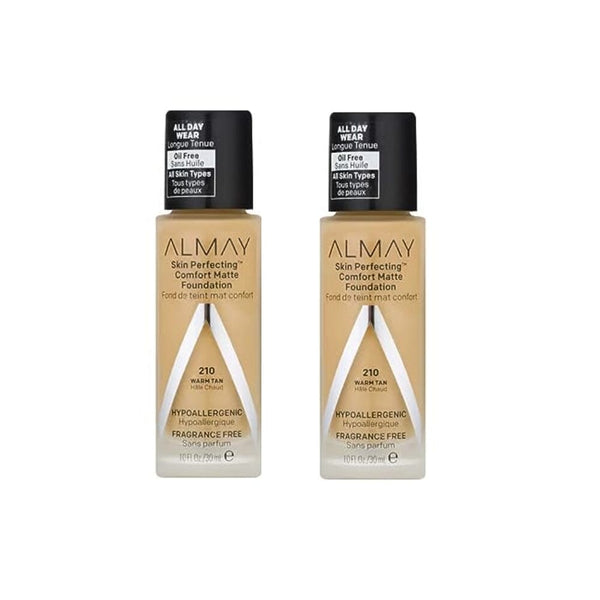 مجموعة من كريم أساس ألماي سكين بيرفيكتينج كومفورت غير اللامع Pack of Almay Skin Perfecting Comfort Matte Foundation, Warm Tan 210