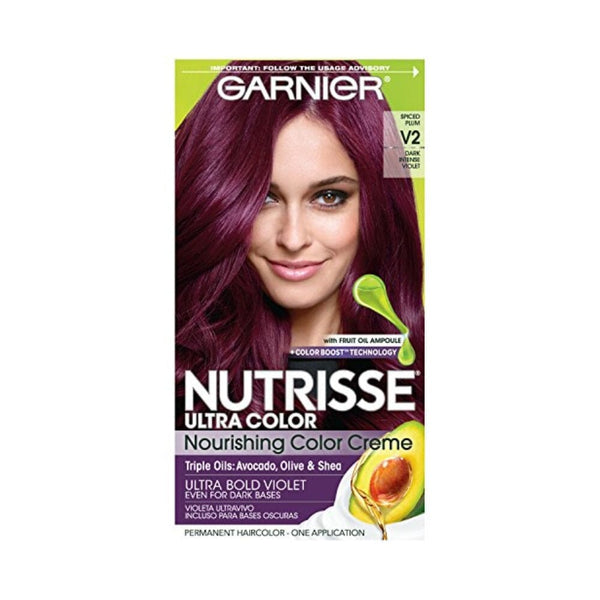 كريم صبغة الشعر المغذي ألترا كولور من غارنييه بنفسجي كثيف داكن (قد تختلف العبوة) Garnier Nutrisse Ultra Color Nourishing Hair Color Creme, V2 Dark Intense Violet (Packaging May Vary), Pack of 1