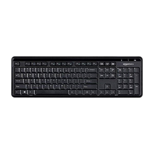 لوحة مفاتيح لاسلكية بتصميم أمريكي هادئ ومضغوط أسود Amazon Basics 2.4GHz Wireless Keyboard Quiet and Compact US Layout (QWERTY), Black