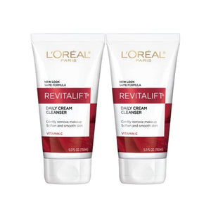 منظف كريم يومي ريفيتاليفت من لوريال باريس غسول وجه لطيف ومزيل للمكياج بفيتامين سي L'Oréal Paris Revitalift Daily Cream Cleanser, Gentle Makeup Remover Face Wash with Vitamin C, 5 fl. oz (Pack of 2)