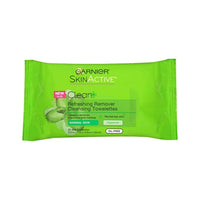 غارنييه سكين أكتيف كلين + مناديل تنظيف ومزيل منعش 25 إي Garnier SkinActive Clean + Refreshing Remover Cleansing Towelettes 25 ea (Pack of 3)