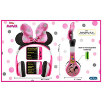 سماعات رأس بلوتوث للأطفال ميني ماوس من إي كيدز eKids Minnie Mouse Kids Bluetooth Headphones, Wireless Headphones with Microphone Includes Aux Cord, Volume Reduced Kids Foldable Headphones for School, Home, or Travel, Pink