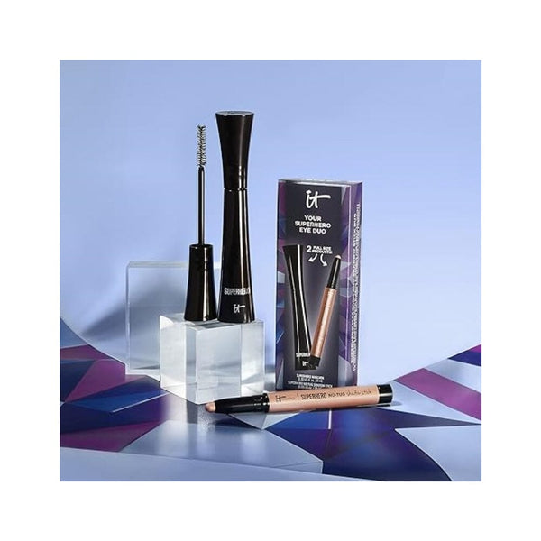 مستحضرات التجميل - مجموعة هدايا IT Cosmetics Your Superhero Eye Duo Gift Set – 2-Piece Makeup Kit – Includes Waterproof Eyeshadow Stick and Volumizing & Lengthening Black Mascara – Full Size Favorites – All-Day Wear