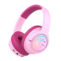 سماعات بلوتوث للأطفال مع صوت ستيريو مضيء لاسلكية iClever Kids Bluetooth Headphones with LED Lights, BTH18 Safe Volume 74/85/94dBA, 43H Playtime, Stereo Sound, USB-C, AUX Cable, Bluetooth5.3 Over Ear Kids Headphones Wireless for Tablet/Travel, Pink