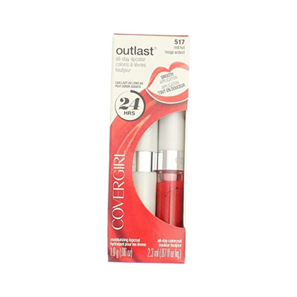 أحمر شفاه طوال اليوم أحمر حار [517] 1 قطعة (عبوة من قطعتين) CoverGirl Outlast All Day Lipcolor, Red Hot [517] 1 ea (Pack of 2)