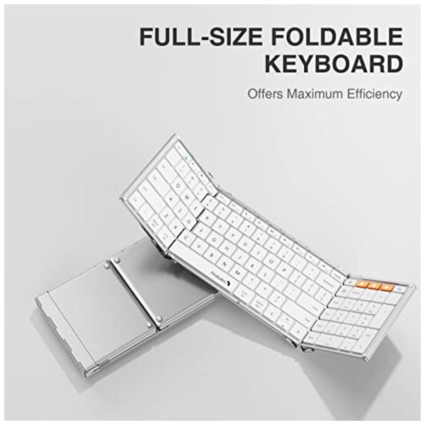 لوحة مفاتيح لاسلكية محمولة قابلة للطي Foldable Bluetooth Keyboard, ProtoArc XK01 Folding Wireless Portable Keyboard with Number Pad, Full-Size Travel Keyboard for Windows iOS Android Tablet PC Smartphone, Sync Up to 3 Device, White Silver