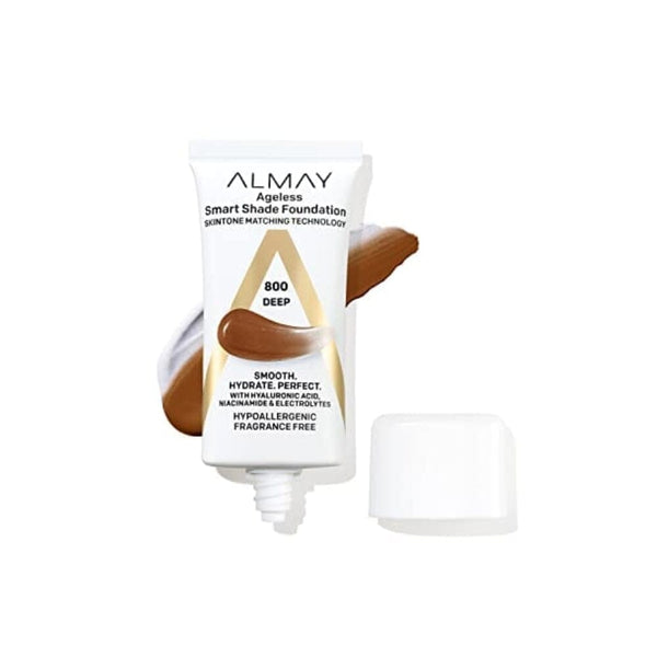 كريم أساس مضاد للشيخوخة من ألماي Almay Anti-Aging Foundation, Smart Shade Face Makeup with Hyaluronic Acid, Niacinamide, Vitamin C & E, Hypoallergenic-Fragrance Free, 800 Deep, 1 Fl Oz (Pack of 1)