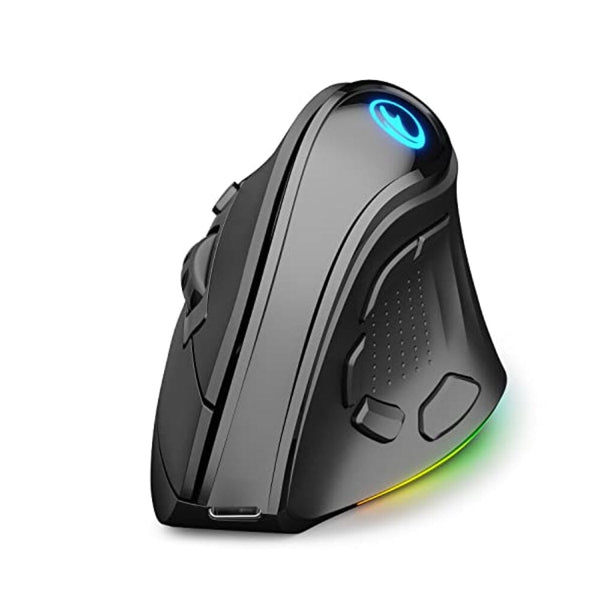 ماوس مريح عمودي لاسلكي قابل لإعادة الشحن IFYOO 2.4G and BT 5.1 Dual Mode RGB Rechargeable Wireless Vertical Ergonomic Mouse, 5 Side Buttons, Max 4000 DPI, for PC Computer Notebook Laptop, for Windows 11 10, Mac iPad OS, Android - Black