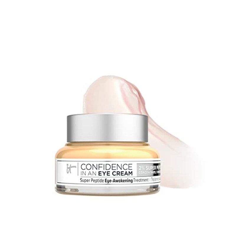 كريم العين المضاد للشيخوخة للهالات السوداء IT Cosmetics Confidence in an Eye Cream, Anti Aging Eye Cream for Dark Circles, Crow's Feet, Lack of Firmness & Dryness, 48HR Hydration with 2% Super Peptide Concentrate, for Day + Night (1 Fl. Oz)