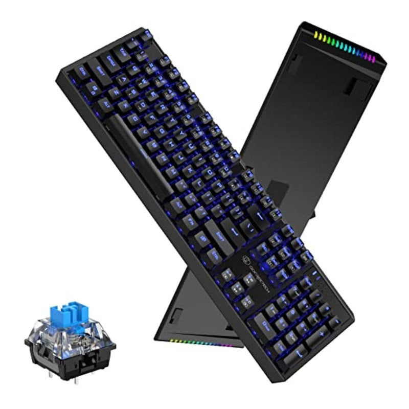 لوحة مفاتيح ميكانيكية للألعاب GOFREETECH Mechanical Gaming Keyboard, Blue LED Backlit RGB Wired USB Keyboard with Switch, Spill Resistant, Ergonomic 104 Keys Mechanical Keyboard for PC Laptop Computer (Black)