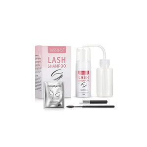 شامبو لإطالة الرموش منظف للرموش JASSINS Lash Shampoo for Lash Extensions, Eyelash Extension Cleanser Kit,100ml Shampoo/Cleaning Brush/Rinse Bottle/Mascara Brush/Eye Pads,No stimulation,For Professional & Self Use