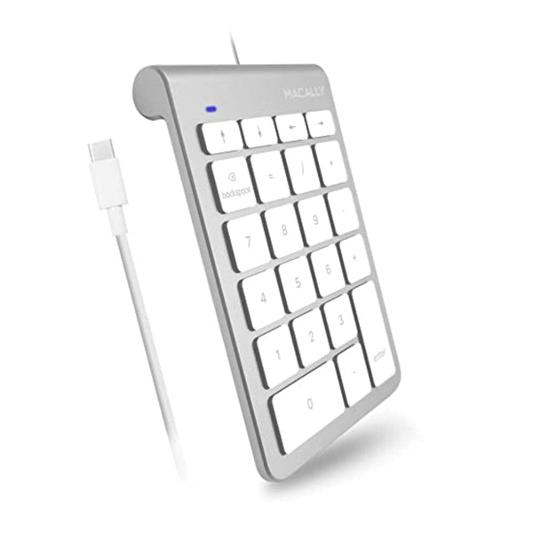 لوحة مفاتيح سلكية Macally Wired USB C Number Pad Keyboard - Type C Numeric Keypad for Laptop, Apple Mac iMac MacBook Pro/Air, Windows PC, or Desktop Computer - 10 Key USB Keypad Numpad with 5 Foot Cable - Silver
