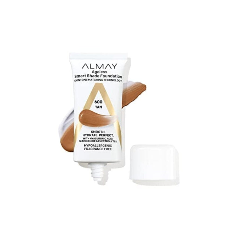 كريم أساس مضاد للشيخوخة من ألماي Almay Anti-Aging Foundation, Smart Shade Face Makeup with Hyaluronic Acid, Niacinamide, Vitamin C & E, Hypoallergenic-Fragrance Free, 600 Tan, 1 Fl Oz (Pack of 1)