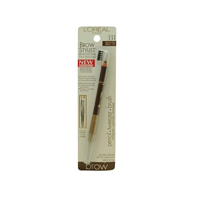 أداة تحديد الحواجب 3 في 1 من لوريال براو ستايلست متوسط - بني غامق L'Oreal Brow Stylist Professional 3-in-1 Brow Tool, Medium - Dark Brown 331 .02 oz (810 mg)