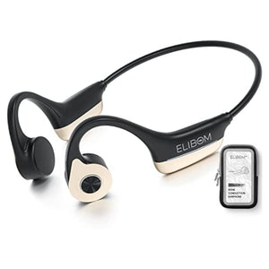 سماعات رأس 9 ساعات من الموسيقى والمكالمات ELIBOM Bone Conduction Headphones, 9+ Hours Music & Call, Open-Ear Bluetooth 5.0 Headphones, IP65 Sweatproof Workout Headphones, Wireless Earphones - Built-in Mic - w/Phone Holder for Running