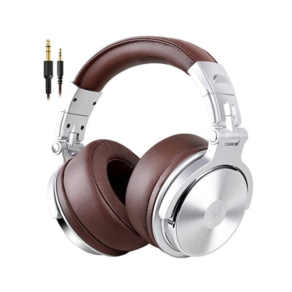 سماعات رأس استريو سلكية ممتازة مع مشغل 50 مم Over Ear Headphone, Wired Premium Stereo Sound Headsets with 50mm Driver, Foldable Comfortable Headphones with Protein Earmuffs and Shareport for Recording Monitoring Podcast PC TV- with Mic (Silver)