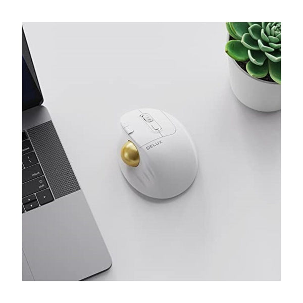 ماوس كرة دوارة لاسلكي مريح DeLUX Bluetooth Trackball Mouse, Wireless Ergonomic Rollerball Mouse with 2400DPI, Smooth Easy Thumb Control, 3 Devices Connection, Red Ball, Compatible for Windows, PC, Mac (MT1-White)