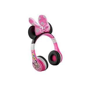 سماعات رأس بلوتوث للأطفال ميني ماوس من إي كيدز eKids Minnie Mouse Kids Bluetooth Headphones, Wireless Headphones with Microphone Includes Aux Cord, Volume Reduced Kids Foldable Headphones for School, Home, or Travel, Pink
