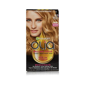 صبغة شعر دائمة خالية من الأمونيا من غارنييه أوليا Garnier Olia Ammonia Free Permanent Hair Color, 100% Gray Coverage (Packaging May Vary), 8.0 Medium Blonde, Pack of 1