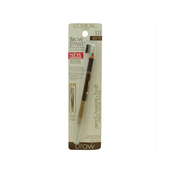 أداة تحديد الحواجب 3 في 1 من لوريال براو ستايلست متوسط - بني غامق L'Oreal Brow Stylist Professional 3-in-1 Brow Tool, Medium - Dark Brown 331 .02 oz (810 mg)