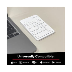 لوحة مفاتيح رقمية لاسلكية Macally 2.4G Wireless Numeric Keypad USB C - The Perfect MacBook Sidekick - Rechargeable USB C Number Pad with 18 Scissor Switch Keys - Type C Numeric Keypad for Mac PC iPad and Chrome - White