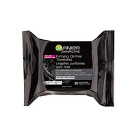 غارنييه سكين أكتيف كلين + مناديل لإزالة المكياج خالية من الزيوت Garnier SkinActive Clean+ Charcoal Oil-Free Makeup Remover Wipes, 25 Count, 6 Pack