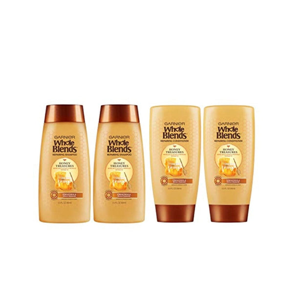 شامبو غارنييه بكنوز العسل للشعر التالف مع بلسم ترميم كنوز العسل Garnier Whole Blends Repairing Shampoo Honey Treasures, for Damaged Hair, 3 Fl. Oz with Repairing Conditioner Honey Treasures, 3 Fl. Oz