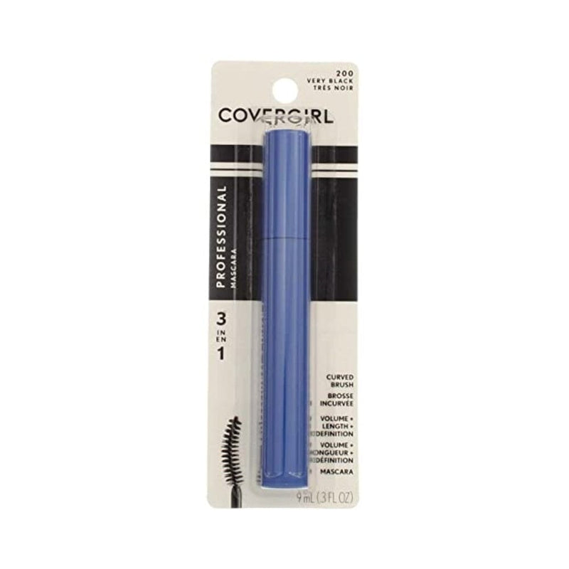 ماسكارا احترافية 3 في 1 بفرشاة منحنية سوداء للغاية - 3 لكل علبة CoverGirl Professional 3 in 1 Curved Brush Very Black Mascara -- 3 per case.