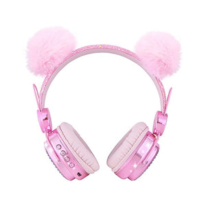 سماعات بلوتوث للأطفال مع ميكروفون للمدرسة KORABA Kids Bluetooth Headphones with Microphone for School, LED Light Up Wireless Girls Headphones for Study/Tablet/Airplane/Online Learning (Pink)