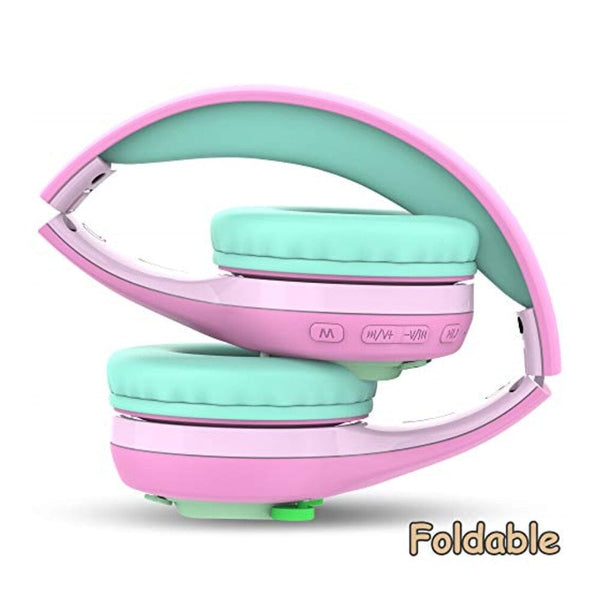 سماعات رأس للأطفال الصغار للمدرسة مع ميكروفون Riwbox Kids Bluetooth Headphones, Baosilon FB-7S Frog Kids Toddler Headphones for School with Mic, 75/85/95dB Volume Limited Light Up Wireless Headphones Over Ear for Girls (Pink&Green)