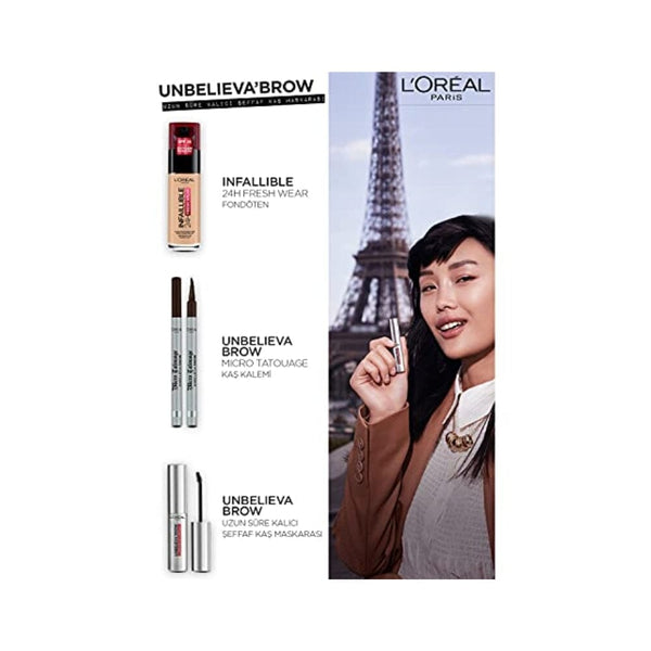 لوريال باريس حاجب طويل الثبات ومقاوم للماء  L'Oréal Paris Unbelieva-Brow Longwear Eyebrow Topcoat, Waterproof, Smudge-resistant, Transfer- Proof, Quick Drying, Easy and quick application with precise brush, Universal Transparent, 0.15 fl. oz.