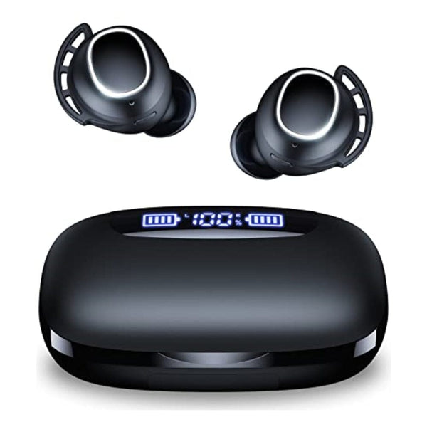 سماعات أذن لاسلكية تعمل بالبلوتوث Wireless Earbuds Bluetooth Headphones 120H Playtime IPX7 Waterproof in-Ear Earphones Power Display Ear Buds with Mic and 2600mAh Charging Case for Sports Workout Laptop TV Computer Phone Gaming Black